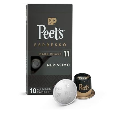 Peet&#39;s Coffee, Dark Roast Espresso Pods, Nerissimo, French Roast Style Intensity 11, 10 Count (1 Box of 10 Espresso Capsules)