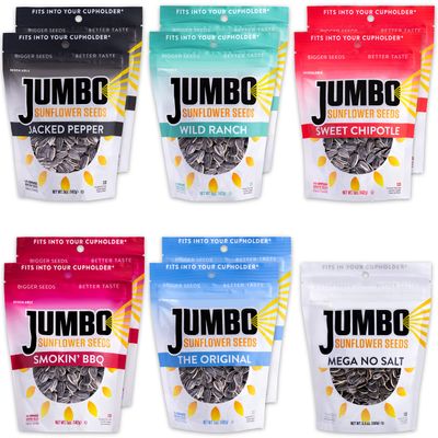 Jumbo Sunflower Seeds Sampler Pack - Original, Ranch, Pepper, BBQ, Chipotle, No Salt (11 Bags)