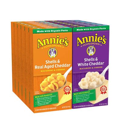 Annie&#39;s Organic Macaroni and Cheese Variety Pack, Shells &amp; White Cheddar and Shells &amp; Real Aged Cheddar, 6 oz (Pack of 12)