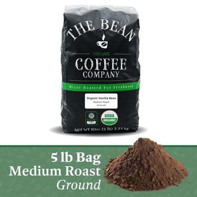 The Bean Organic Coffee Company Vanilla Bean, Medium Roast, Ground Coffee, 5-Pound Bag,Caf molido tostado organico