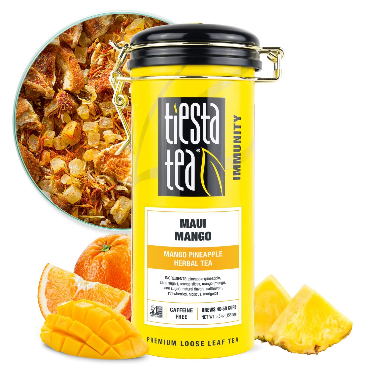 Tiesta Tea - Maui Mango | Mango Pineapple Herbal Tea | Premium Loose Leaf Tea Blend | Non-Caffeinated Fruit Tea | Make Hot or Iced Tea &amp; Brews Up to 50 Cups - 5.5 Ounce Refillable Tin