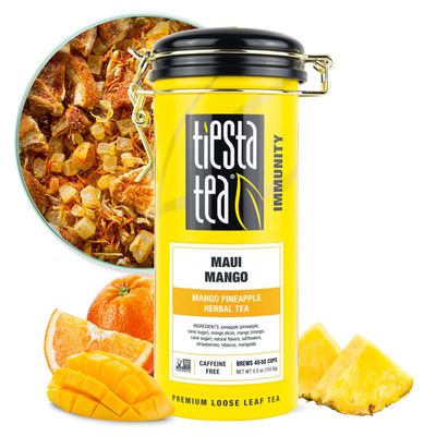 Tiesta Tea - Maui Mango | Mango Pineapple Herbal Tea | Premium Loose Leaf Tea Blend | Non-Caffeinated Fruit Tea | Make Hot or Iced Tea &amp; Brews Up to 50 Cups - 5.5 Ounce Refillable Tin