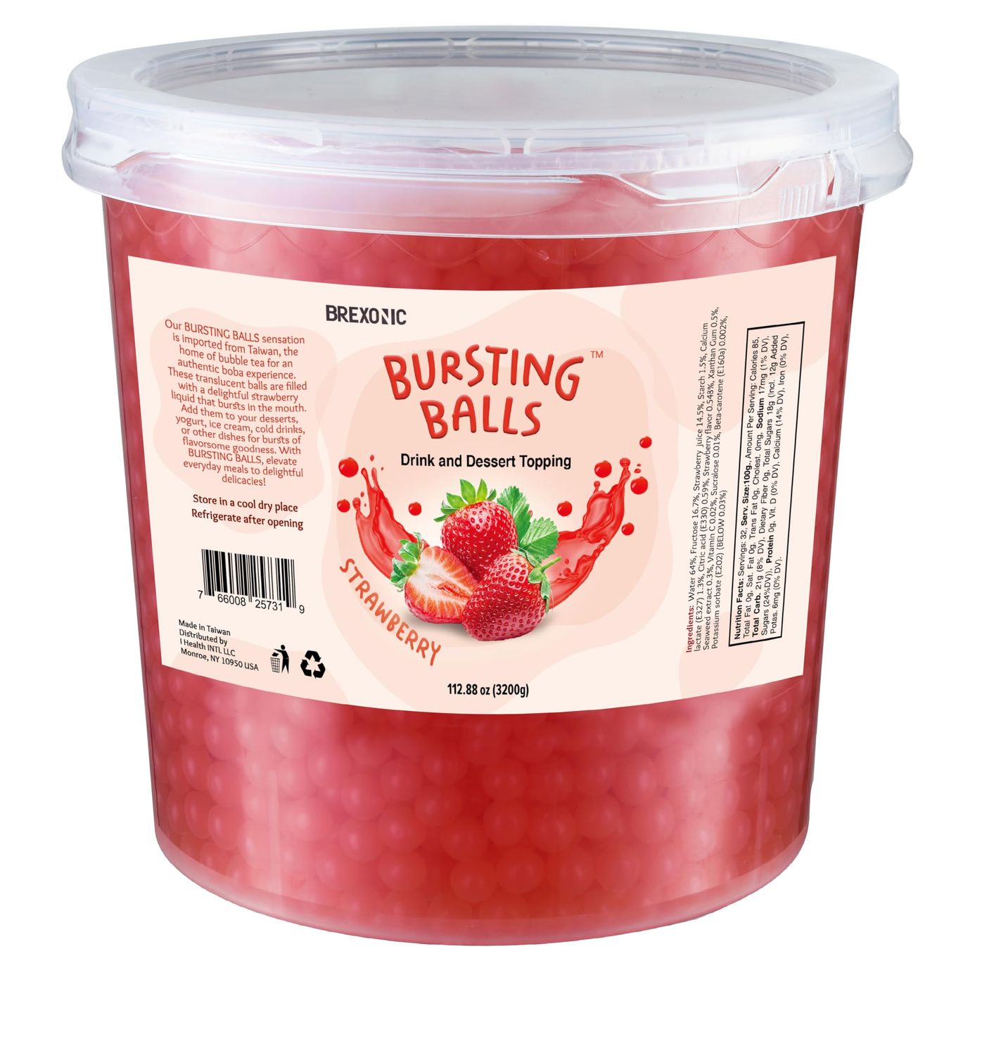 Strawberry Boba Pearls, Strawberry Popping Boba Bursting Boba, Strawberry Bubble Tapioca Pearls For Bubble Tea (Strawberry, 7 LB 1 Pack)