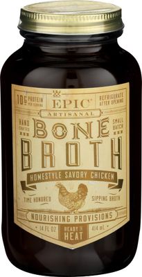 EPIC Homestyle Savory Chicken Bone Broth, Whole30, 14fl oz Jar (Pack of 6)