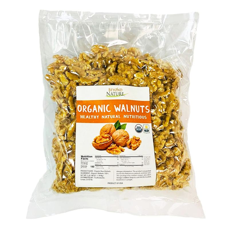 Beyond Nature Organic Raw Walnuts - Unsalted 3 Pound (48 oz) Vacuum Sealed, Non GMO, No Salt, Low Carb, Keto Friendly &amp; Vegan Snack