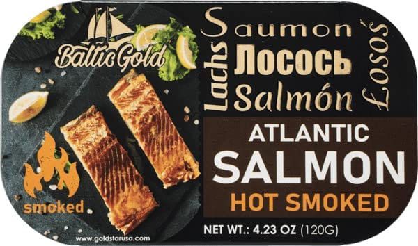 Baltic Gold Atlantic Salmon Fillets - 4.23 oz (120g) - Product of Latvia (Hot Smoked, 11 Pack)