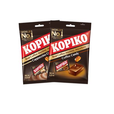 Kopiko Coffee &amp; Cappuccino Candy Variety Pack (4.23oz) - Your Pocket Coffee Collection for Every Occasion - Hard Candy Made from Indonesias Coffee Beans - Real Coffee Extract (2-Pack)