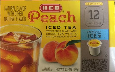 H.E.B Peach Iced Tea 12 Single Cups Compatible with Keurig K-cup Brewers