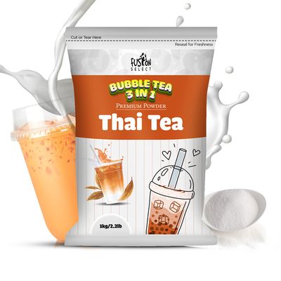 Fusion Select 2.2lb Boba Tea Powder Thai Tea Mix Flavored 3-in-1 Drink Powder with Cream &amp; Sugar - Instant Pre-Mixed Beverage for Hot or Cold Blends or Yummy Frappes Bubble Tea