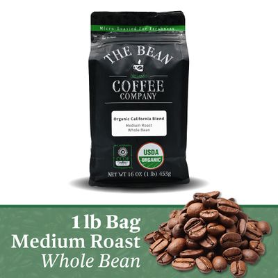 The Bean Organic Coffee Company California Blend, Medium Roast, Whole Bean Coffee, 16-Ounce Bag