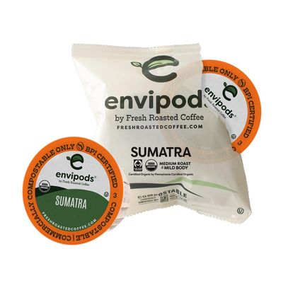 Fresh Roasted Coffee, Organic Sumatra Compostable envipods |100% Single Origin | Medium Roast | RFA Kosher | 36 ct Individually Wrapped | Not for use in Ninja or Hamilton Beach Brewers