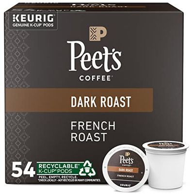 Peet&#39;s Coffee, Dark Roast K-Cup Pods for Keurig Brewers - French Roast 54 Count (1 Box of 54 K-Cup Pods) Packaging May Vary