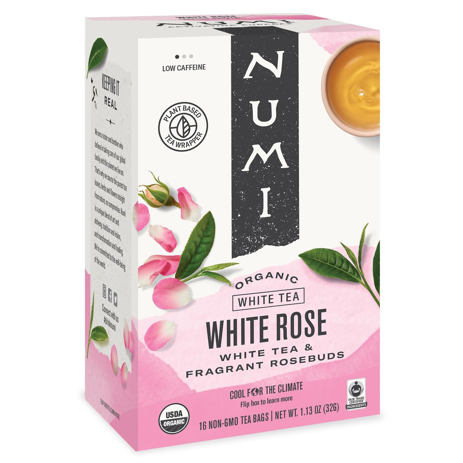 Numi Organic Tea White Rose, 16 Tea Bags (Pack of 6), Velvety White Tea &amp; Fragrant Rosebuds, Low Caffeine