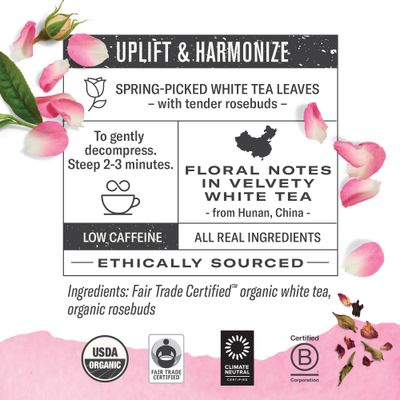 Numi Organic Tea White Rose, 16 Tea Bags (Pack of 6), Velvety White Tea &amp; Fragrant Rosebuds, Low Caffeine