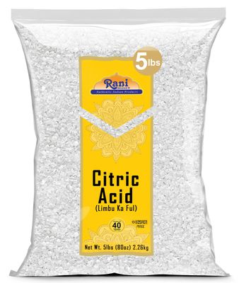 Rani Citric Acid Powder, Food Grade (Limbu Ka Ful) 80oz (5lbs) 2.27kg Bulk ~ Used for Cooking, Bath Bombs, Cleaning | Gluten Friendly | Kosher | Indian Origin