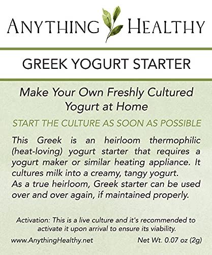 Anything Healthy, LLC Traditional Greek Yogurt Starter Heirloom Thermophilic Culture - Best Customer Service, Contact for any Questions