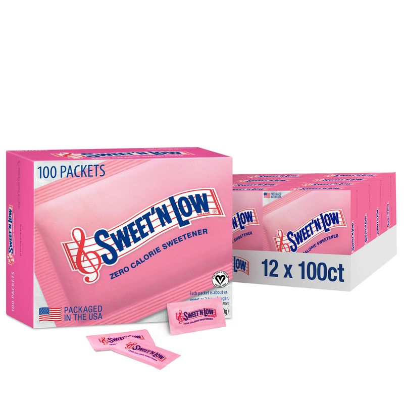 Sweet&#39;N Low Zero Calorie Sweetener Packets, 100 Ct Box, 12 Pack, Kosher &amp; Gluten Free, Low Glycemic Index, Individual Tea and Coffee Sweetener Packets