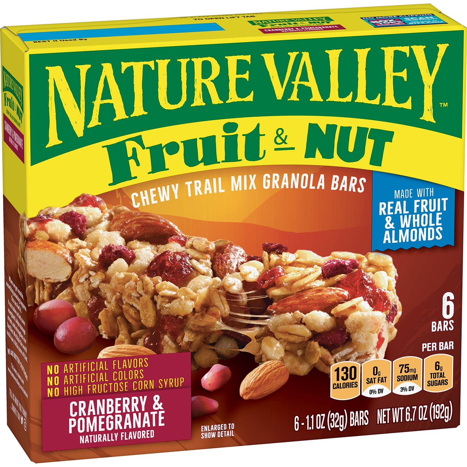 Nature Valley Chewy Fruit &amp; Nut Granola Bars, Cranberry Pomegranate, 6 Bars, 6.7 OZ
