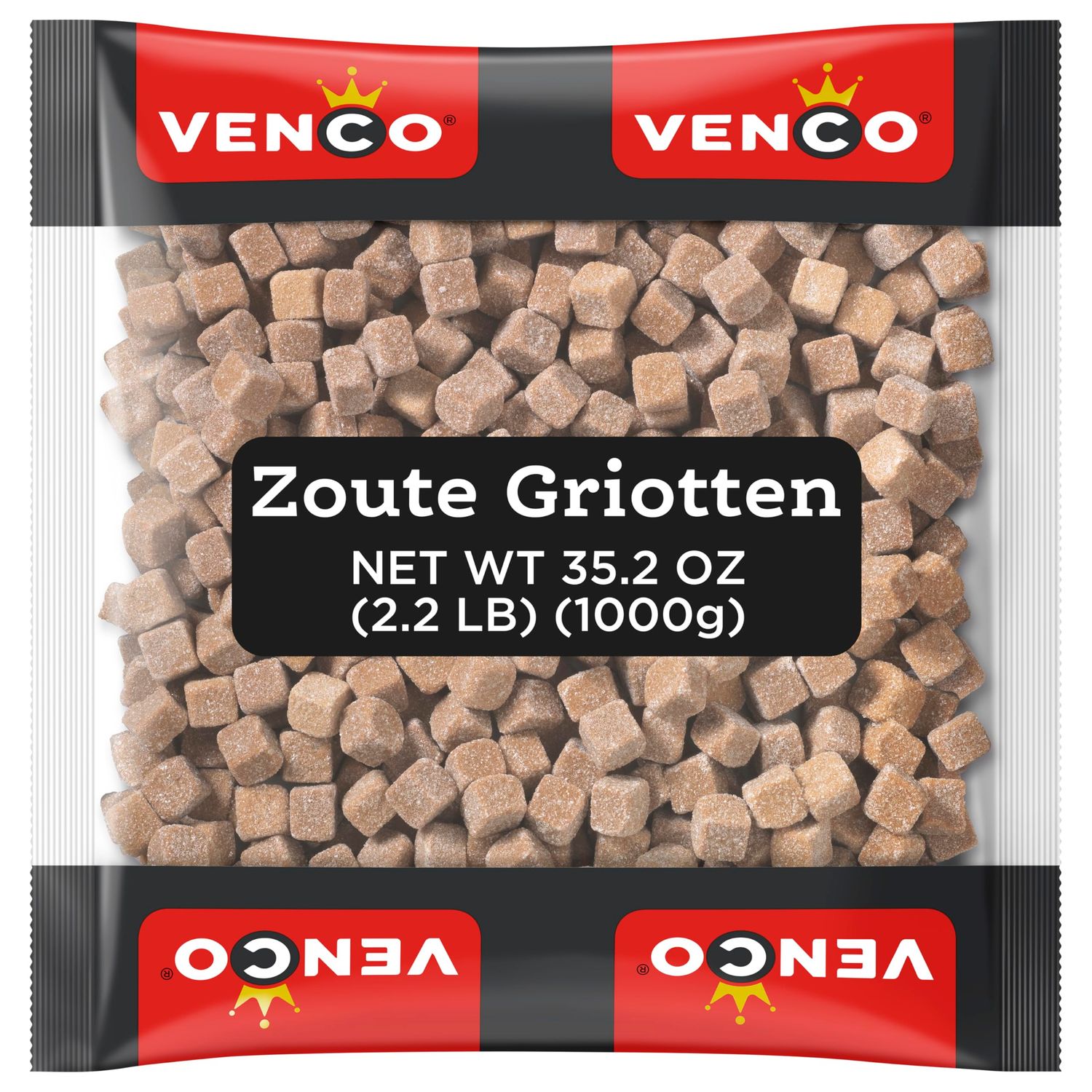 Licorice in 1 Kilo/ 2.2lb Bag - Venco Griotten (Soft Sugar Coated Square Shaped Anise Flavored Licorice)