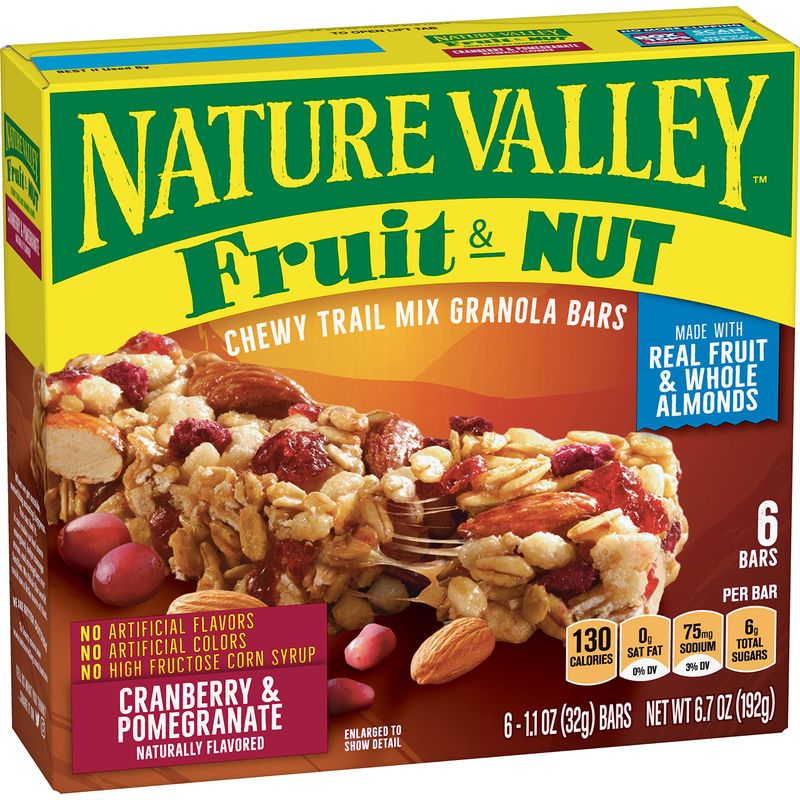 Nature Valley Chewy Fruit &amp; Nut Granola Bars, Cranberry Pomegranate, 6 Bars, 6.7 OZ
