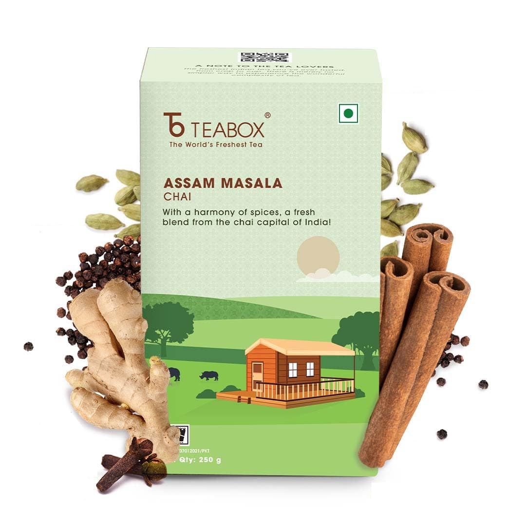 Teabox Assam Masala Chai 250 Grams | Strong Assam CTC Tea enriched with Cardamom, Cinnamon, Clove, Ginger and Black Pepper