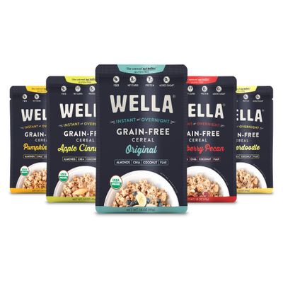 Wella Hot Cereal Oatmeal Alternative, Gluten-Free Breakfast, Grain-Free Paleo Organic Vegan, Protein, Fiber, Variety Pack (5 Count, 1.6 oz. Packets)