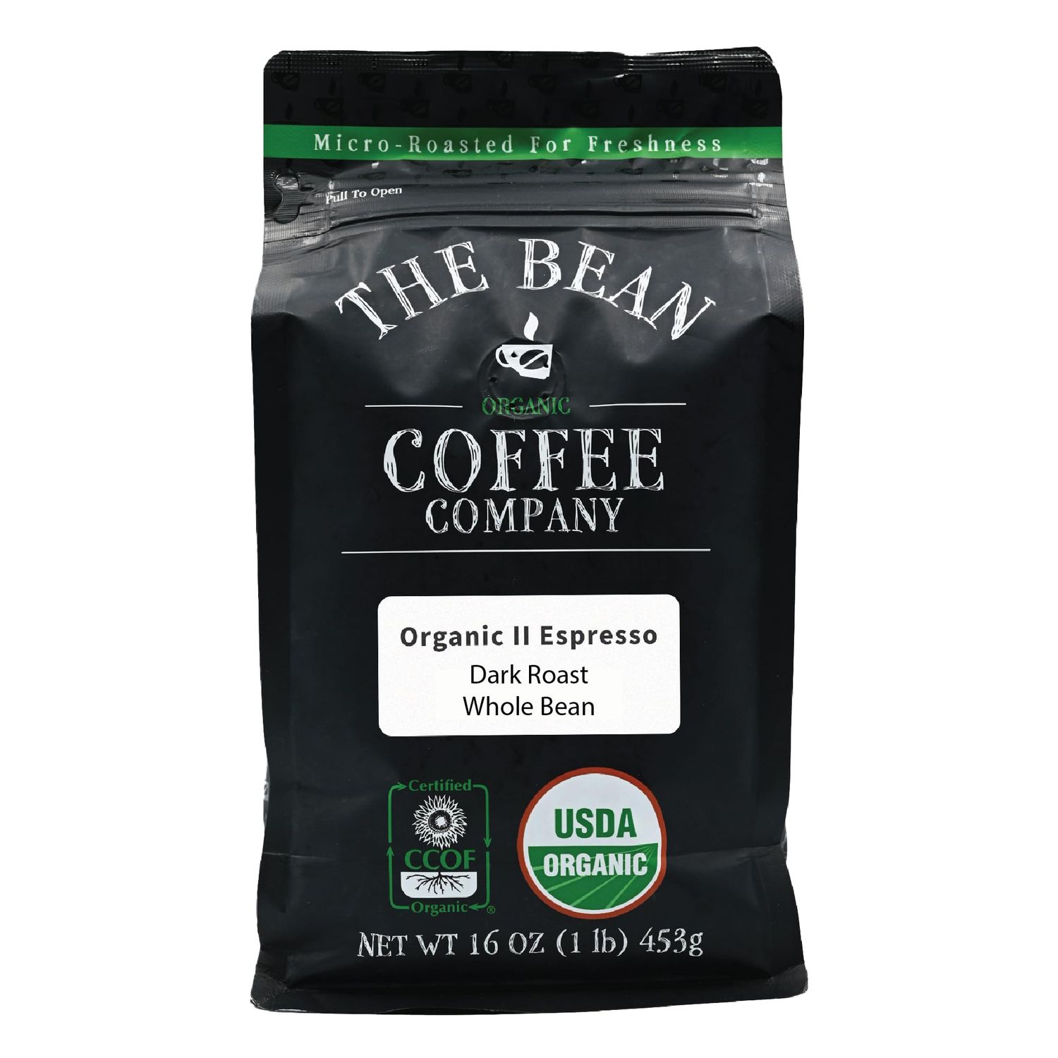 The Bean Organic Coffee Company Il Espresso, Dark Roast, Whole Bean Coffee, 16-Ounce Bag
