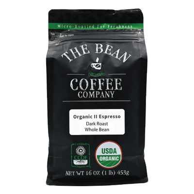 The Bean Organic Coffee Company Il Espresso, Dark Roast, Whole Bean Coffee, 16-Ounce Bag