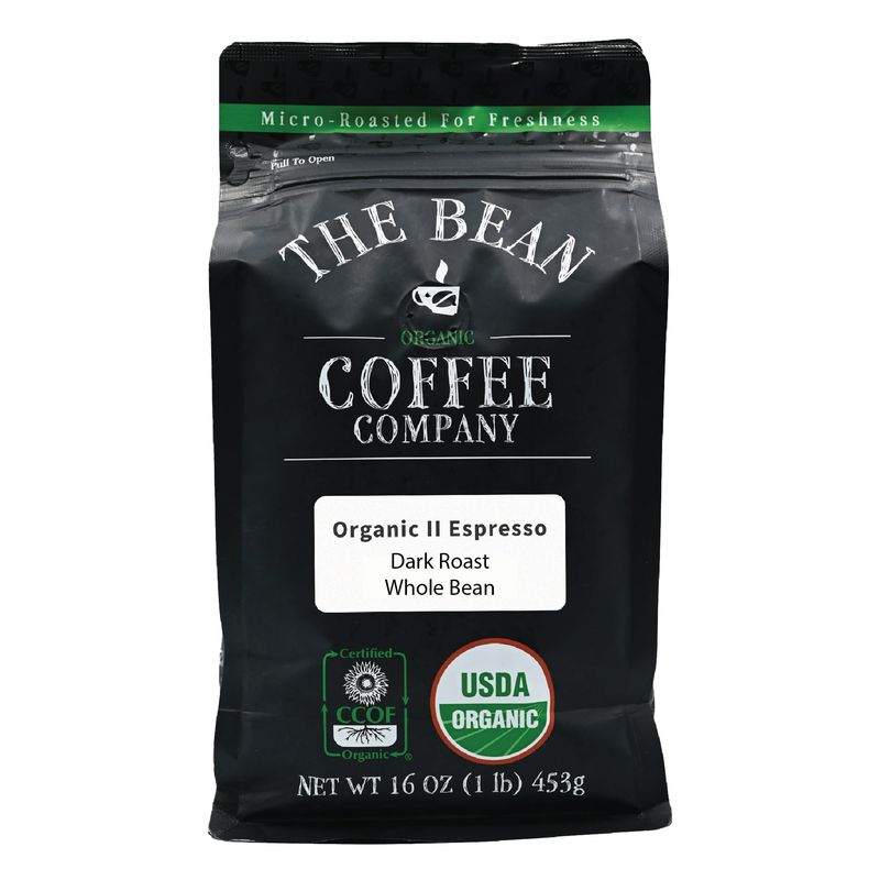The Bean Organic Coffee Company Il Espresso, Dark Roast, Whole Bean Coffee, 16-Ounce Bag