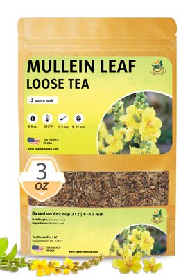 TeaDreamTea Dried Mullein Herbal Tea - Natural Mullein Flowers 3 OZ Loose Tea - Caffeine-Free - Pure Natural Premium Mullein Leaf - Mullein Herbal Teas with Cleanse Detox &amp; Respiratory Support Effect