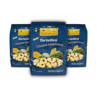 Corabella Four Cheese Tortellini Pasta, Non GMO | Classic Four Pure Cheese | No Preservatives - Premium Ingredients Italian Flavor - Made In Italy - 8-oz (Pack of 3)