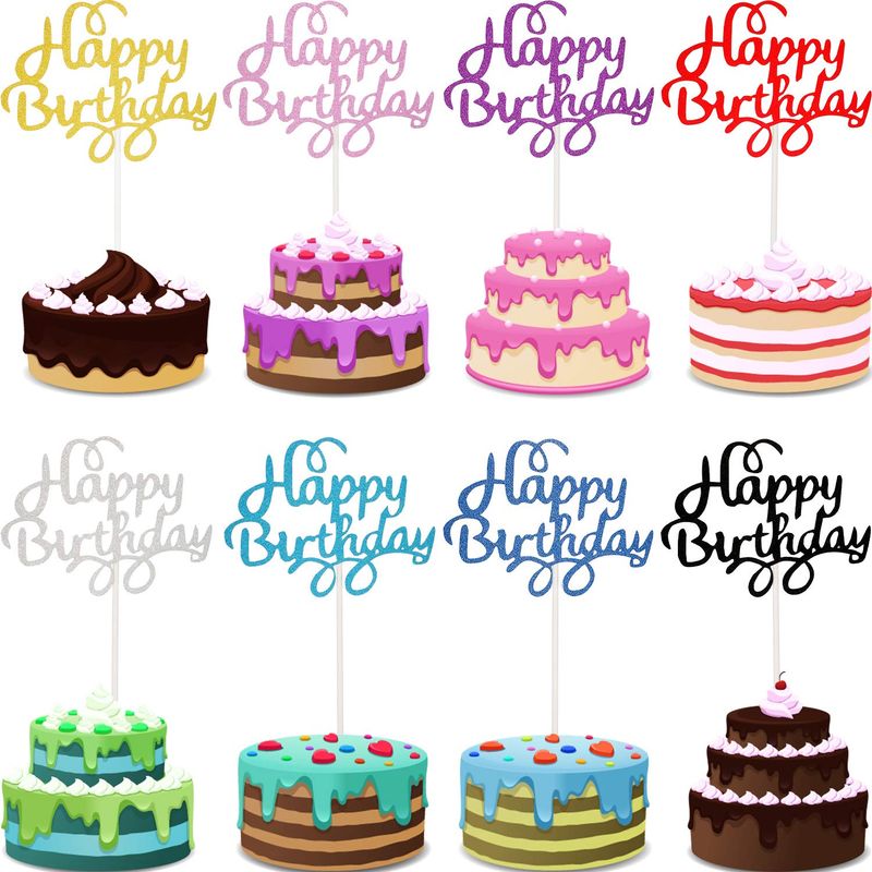 40 Pieces Happy Birthday Cake Toppers Glitter Birthday Cupcake Topper Cake Party Supplies Birthday Decorations for Children or Adults, 8 Colors (Classic)