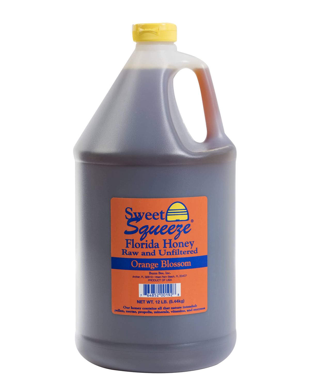 Sweet Squeeze Raw and Unfiltered Orange Blossom Honey - From Florida&#39;s Beekeepers, 12 Pound