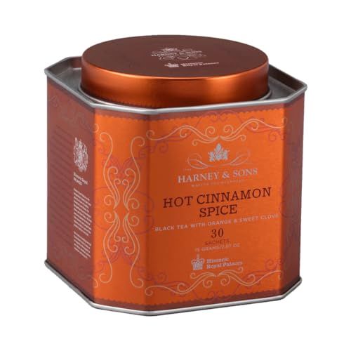 Harney &amp; Sons Hot Cinnamon Spice Tea Tin - Black Tea with Orange &amp; Sweet Clove - 2.67 Ounces, 30 Sachets