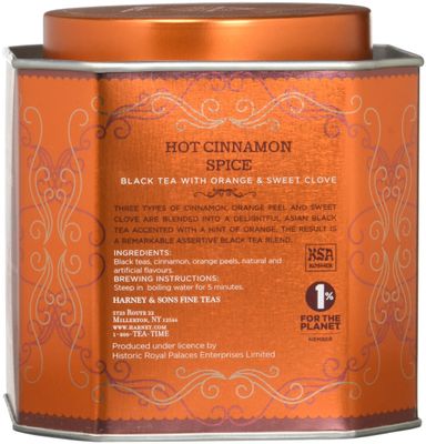 Harney &amp; Sons Hot Cinnamon Spice Tea Tin - Black Tea with Orange &amp; Sweet Clove - 2.67 Ounces, 30 Sachets