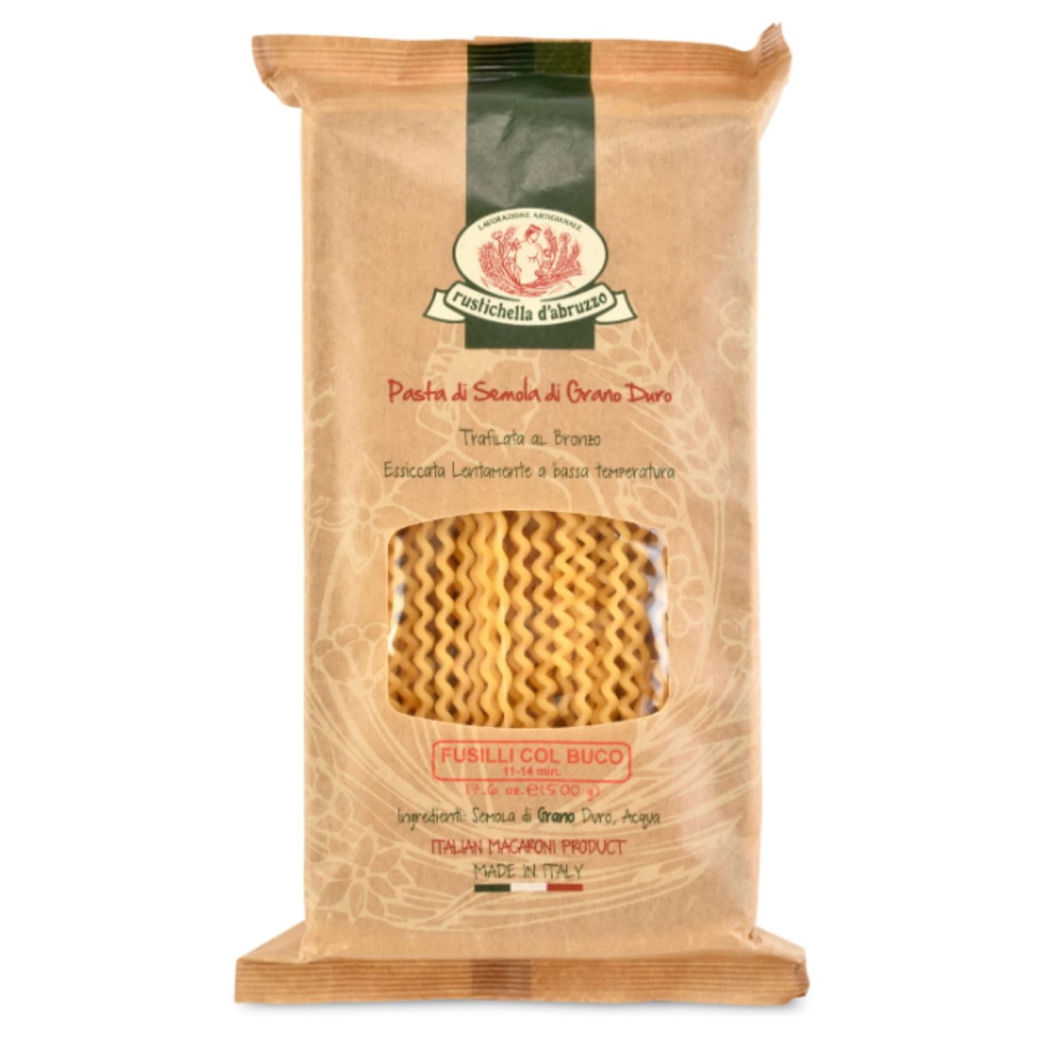 Rustichella d&#39;Abruzzo Fusilli col Buco 17.6 - Classic Authentic Italian Long Curly Pasta - Perfect for Tomato or Olive Oil Sauces