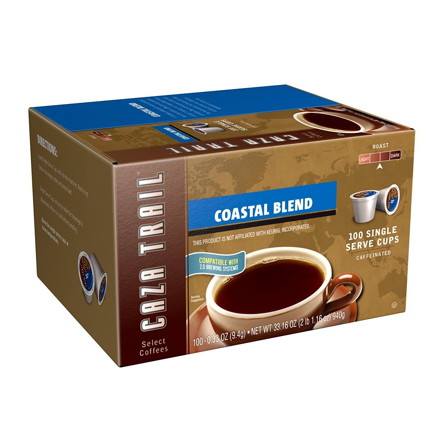 Caza Trail Coffee Pods, Coastal Blend, Single Serve (Pack of 100) (Packaging May Vary)