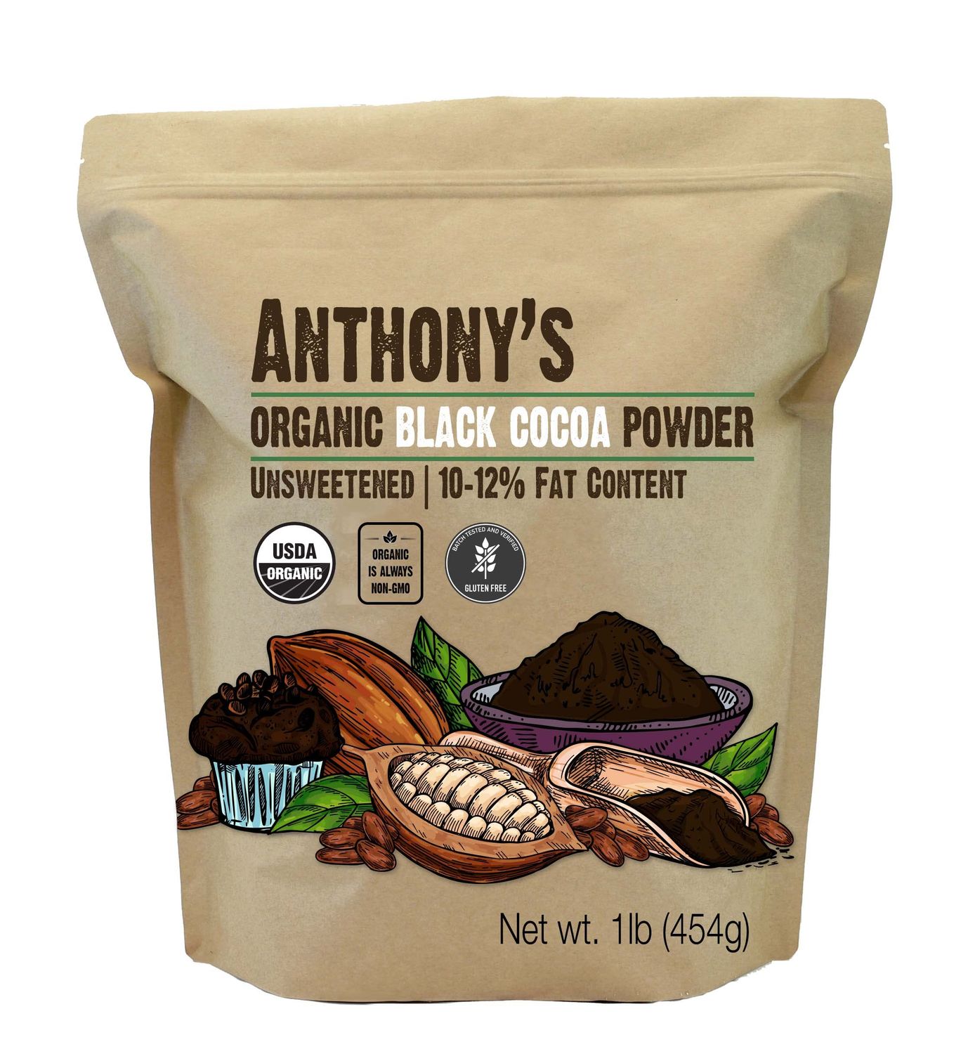 Anthony&#39;s Organic Black Cocoa Powder, 1 lb, Unsweetened, Dutch Processed, Gluten Free, Non GMO