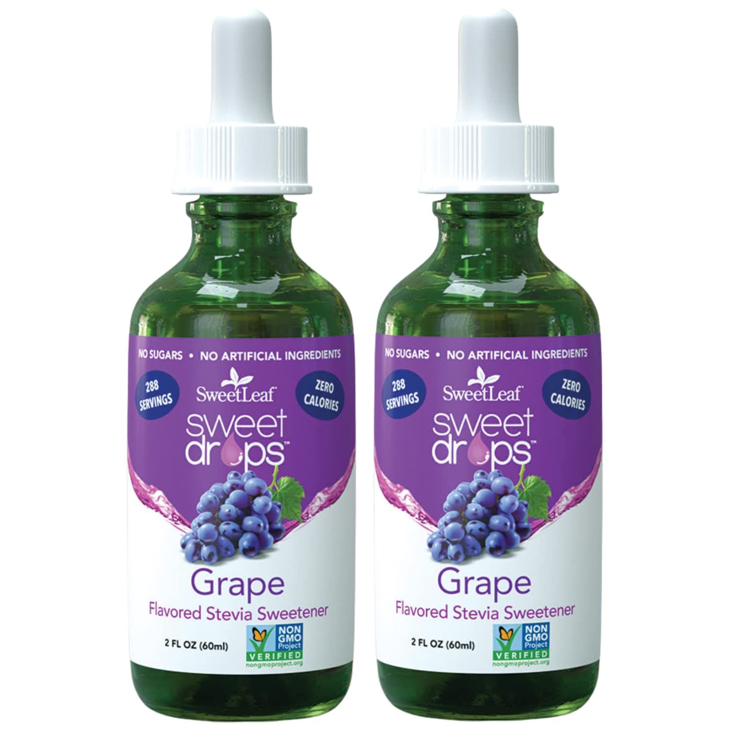 SweetLeaf Stevia Sweet Drops Grape - Liquid Stevia Drops Sweetener, Zero Calorie, Non-GMO Stevia Liquid Sugar Substitute for Sugar-Free Sodas, Mixed Drinks, Iced Tea, 2 Fl Oz (Pack of 2)