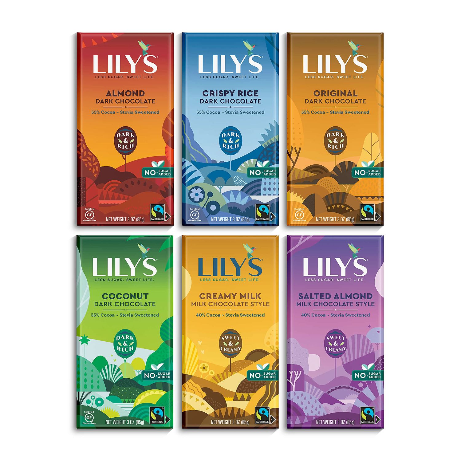 Lily&#39;s Chocolate Variety 6 Pack | Made with Stevia, No Added Sugar, Low- Carb, Keto Friendly | 6 Flavors, 1 Bar each | Sampler, Gift Set