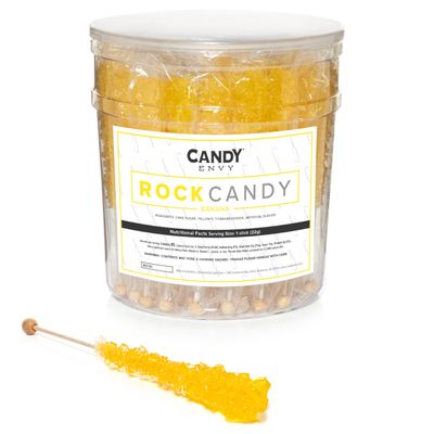 Candy Envy - Yellow Rock Candy Sugar Sticks - Banana Flavored - 36 Indiv. Wrapped