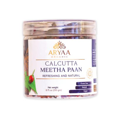 Aryaa Organic Calcutta Paan 8.75oz (250gm)- Elevate Your Snacking Experience | 100% Natural | Digestive Delight | Energy Infused | Vegan | Gluten-Friendly | Non-GMO (Calcutta Meetha)