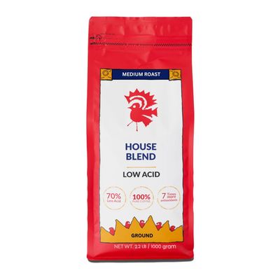 Puroast Low Acid Coffee Ground | House Blend Ground | Medium Roast | High Antioxidants &amp; High pH |No Bitter Aftertaste | Reduced Heartburn &amp; GERD | Suitable for Cold Brew - 2.2 LB