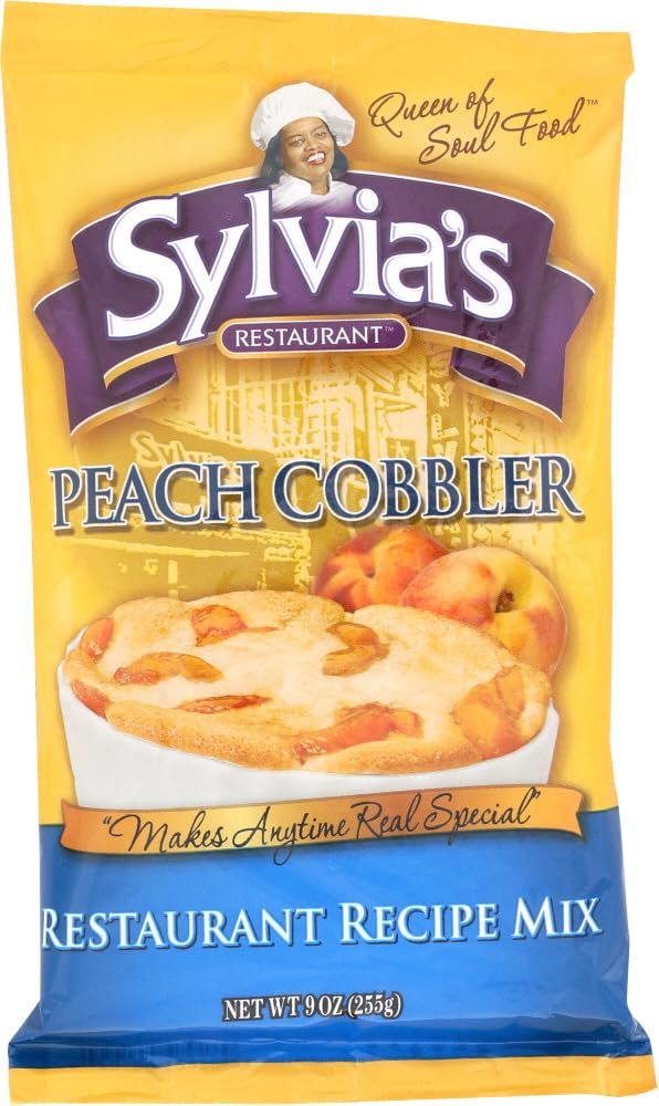 Sylvias Restaurant Peach Cobbler Recipe Mix, Delicious Desserts Made Easy with Sylvias Peach Cobbler Baking Mix, 9oz Bag