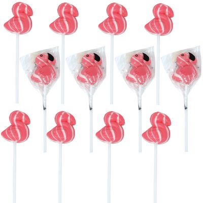 Flamingo Lollipops - 12 Individually Wrapped Tropical Candy Suckers - Flamingo Birthday Pops - Flamingo Party Favors - Hawaiian Party Supplies for Aloha Party, Hula Party, Luau Party, Tropical Party