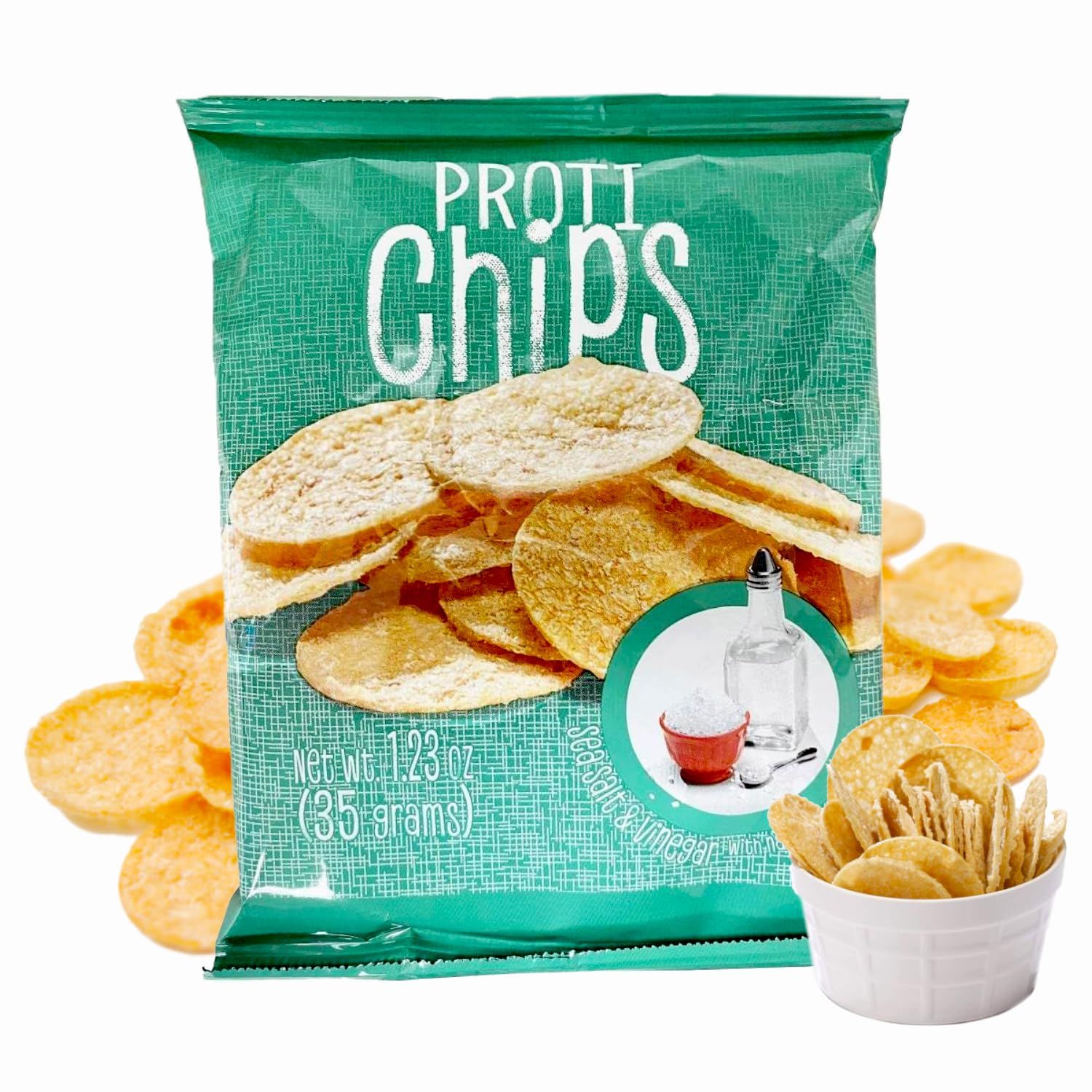 ProtiWise Sea Salt &amp; Vinegar Protein Chips | High Protein 14g, High Fiber | Gluten-Free, Low Calorie, Low Carb Snack | Guilt-Free Healthy Snacks | 7/Bags