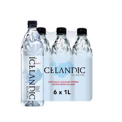 Icelandic Glacial Natural Spring Alkaline Water Liter Count, 1 Litre, 202.8 Fl Oz, (Pack of 6)