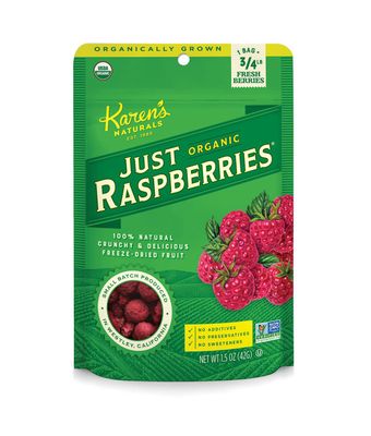 Karen&#39;s Naturals Organic Just Raspberries, 1.5 Ounce (Pack of 1) (Packaging May Vary) Organic All Natural Freeze-Dried Fruits &amp; Vegetables, No Additives or Preservatives, Non-GMO