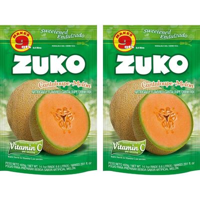Zuko Instant Drink-Cantaloupe | Family Pack | No Sugar Needed | Vitamin C | 14.1 Ounce (Pack of 2)