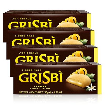 Grisbi Lemon Shortbread by Pasticceria Matilde Vicenzi, Sweet Lemon Cream Filled Patisserie Pastry Cookie, All-Natural, Kosher Dairy, Made in Italy, 4.76oz (135g) Box, 4-Pack